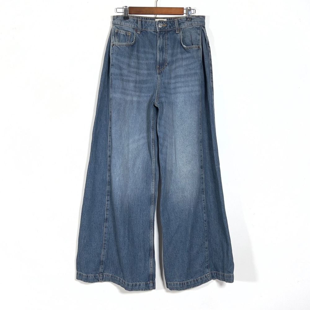 Cotton On 91 Wide Leg Jeans Womens Sz 28 Blue High Rise Fitted Waist Rigid NWT